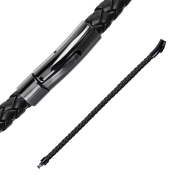 Černý kožený náramek se sponou v kombinaci s černou chirurgickou ocelí