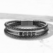 Viacvrstvový kožený náramok s chirurgickou oceľou