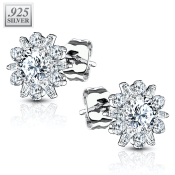 Srebrne karike naušnice u obliku cvijeta s prozirnim cirkonima