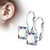 Uhani iz kirurškega jekla z barvnimi kvadratnimi cirkoni