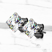 Černé puzetové náušnice s čirým čtvercovým zirkonem