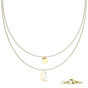 Dvojitý náhrdelník z chirurgické oceli s přívěskem měsíce a kruhu