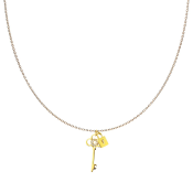 Arany színű nyaklánc sebészeti acélból, kulcs és zár medállal