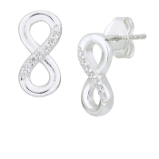 Strieborné náušnice zdobené zirkónmi, symbol nekonečno