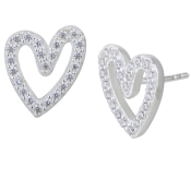 Strieborné náušnice zdobené zirkónmi, v tvare srdca