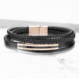 Bracciale in pelle multistrato con una combinazione di acciaio chirurgico