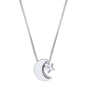Colier din argint "lună și stea" cu diamant