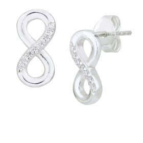 Cercei din argint decorați cu zirconiu cubic, simbolul infinitului