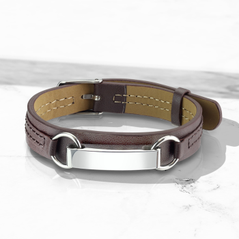 Brățară din piele maro cu oțel inoxidabil și design minimalist