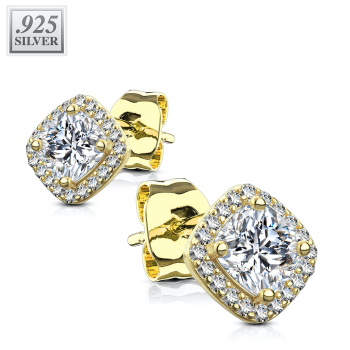 Náušnice s přívěskem ze stříbra 925 a čtvercovým zirkonem uprostřed