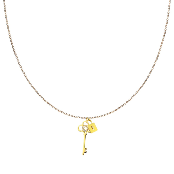 Colier de culoare aurie din oțel chirurgical cu pandantiv în formă de cheie și lacăt