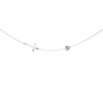 Lănțișor din oțel cu pandantiv cruce și zirconiu