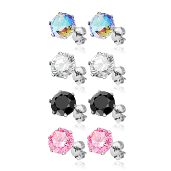 Uhani s kubičnim cirkonijem iz kirurškega jekla, SET 20 parov