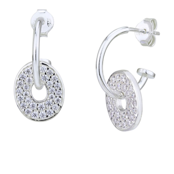 Srebrni uhani s krožnim vzorcem, okrašeni s kubičnimi cirkoni