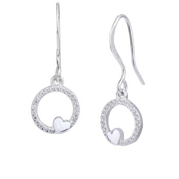 Srebrne naušnice sa srcem, ukrašene cirkonima