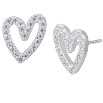 Cercei din argint decorați cu zirconiu cubic, în formă de inimă