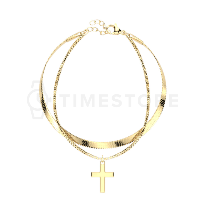 Kétsoros arany színű sebészeti acél karkötő kereszttel