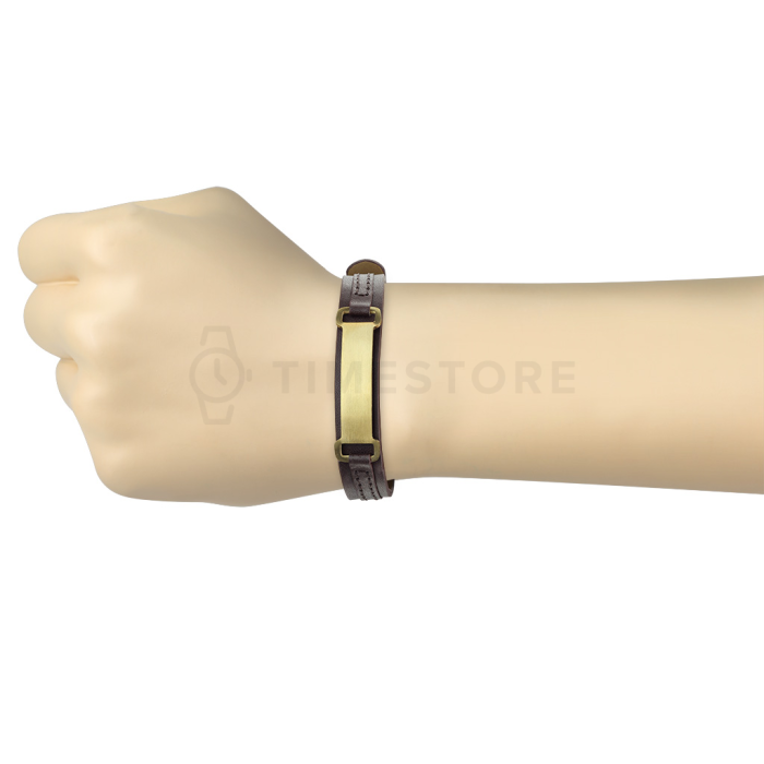 Hnedý kožený náramok s chirurgickou oceľou a nastaviteľným remienkom