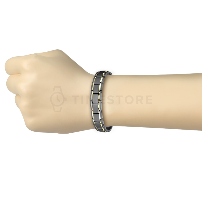 Dvojfarebný náramok z chirurgickej ocele s čiernymi a zlatými článkami