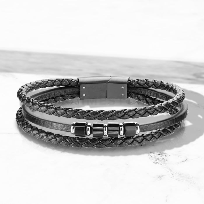 Viacvrstvový kožený náramok s chirurgickou oceľou
