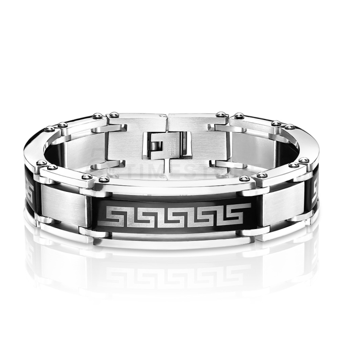 Pánsky náramok z chirurgickej ocele s gréckym vzorom