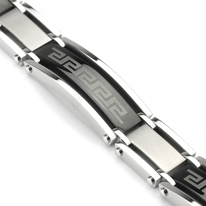 Pánsky náramok z chirurgickej ocele s gréckym vzorom