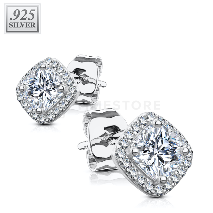 Uhani iz srebra 925 s kvadratnim cirkonom na sredini