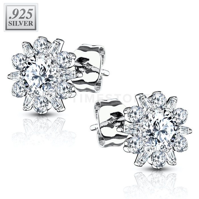 Srebrne karike naušnice u obliku cvijeta s prozirnim cirkonima