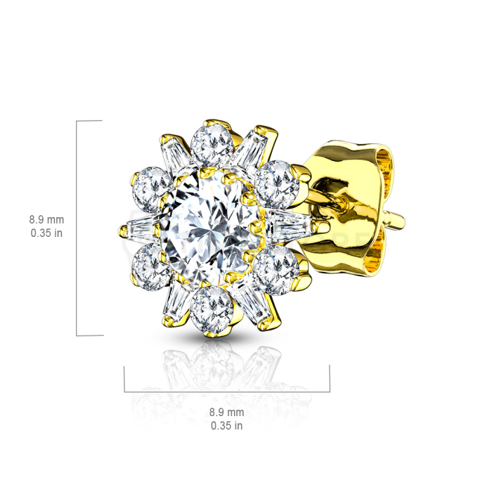 Strieborné puzetové náušnice v tvare kvetu s čírymi zirkónmi