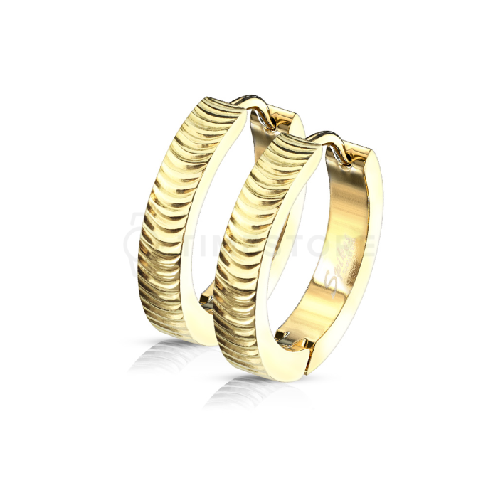 Kloubové náušnice z chirurgické oceli s texturovaným vzorem