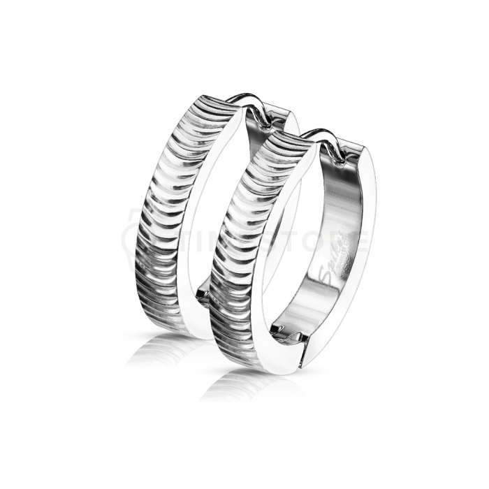 Kloubové náušnice z chirurgické oceli s texturovaným vzorem