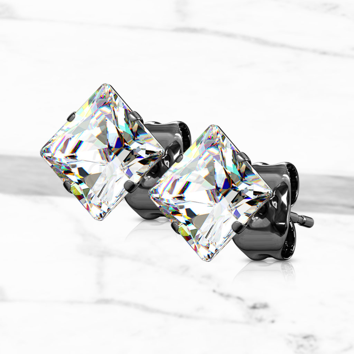 Černé puzetové náušnice s čirým čtvercovým zirkonem