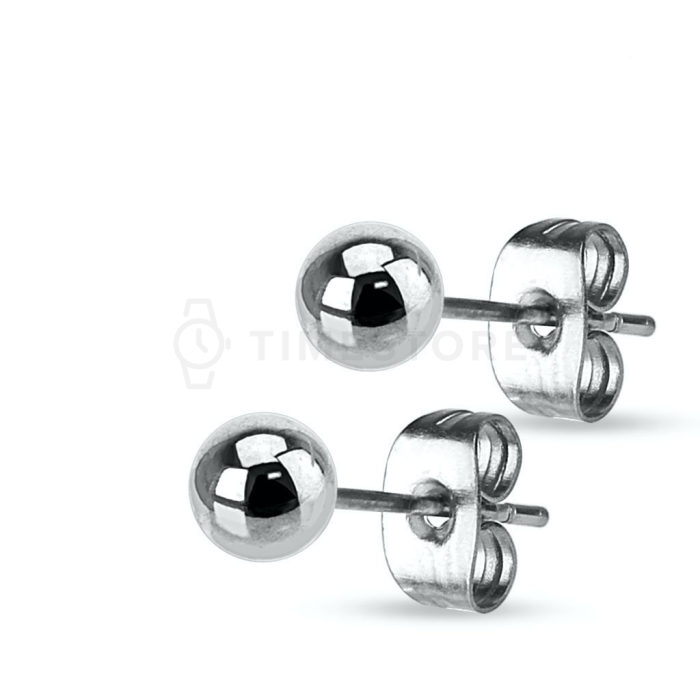 Orecchini a sfera color argento in acciaio chirurgico con chiusura a perno