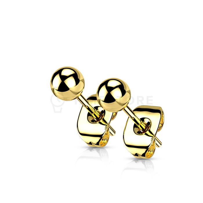Zlaté titánové guličkové náušnice s lesklým povrchom