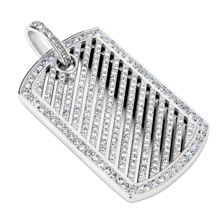 Luxusný prívesok z nehrdzavejúcej ocele, obdĺžnikový tvar zdobený zirkónmi 