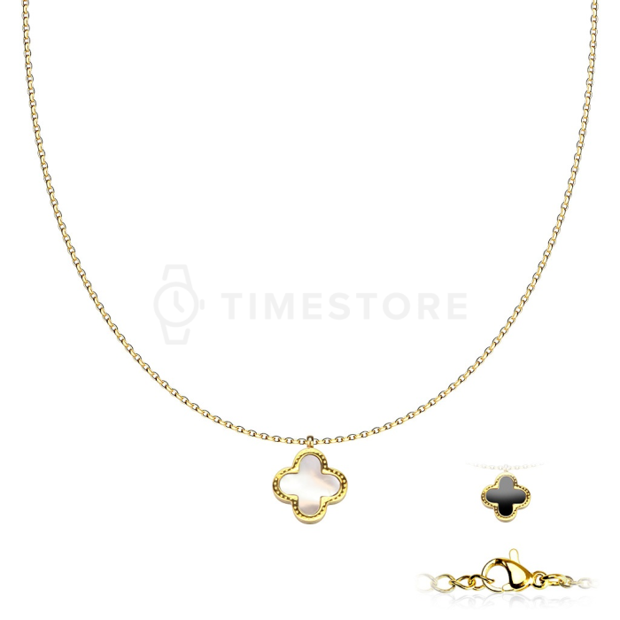 Nyaklánc sebészeti acélból négylevelű lóhere alakú kétoldalas medállal