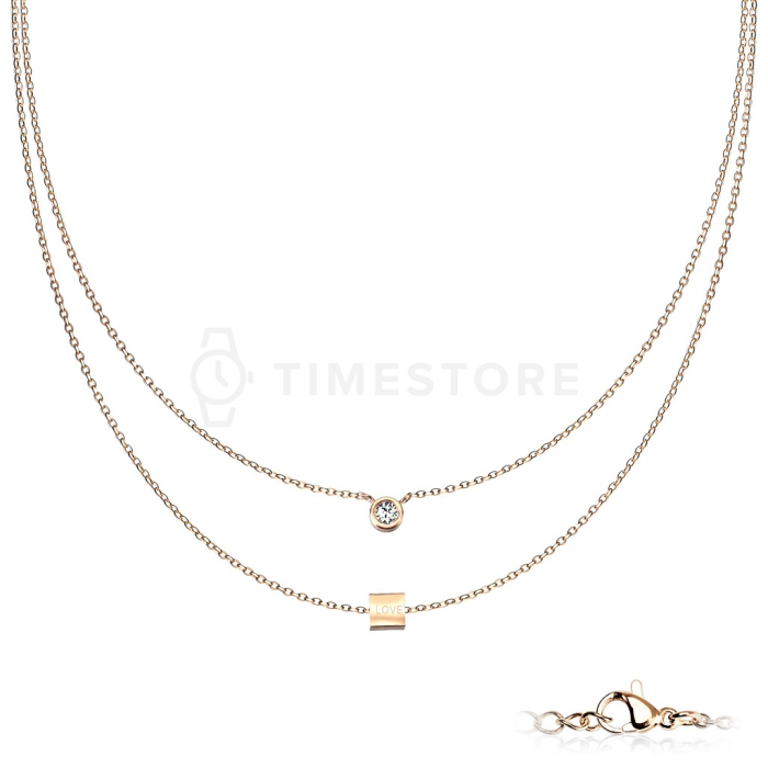 Dvojitý náhrdelník z chirurgickej ocele s kruhovým a obdĺžnikovým príveskom