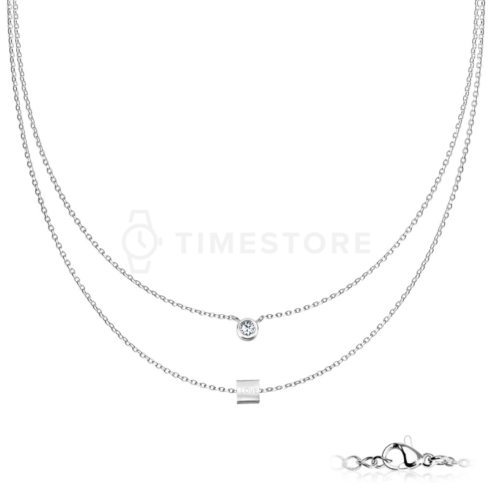 Dvojitý náhrdelník z chirurgickej ocele s kruhovým a obdĺžnikovým príveskom