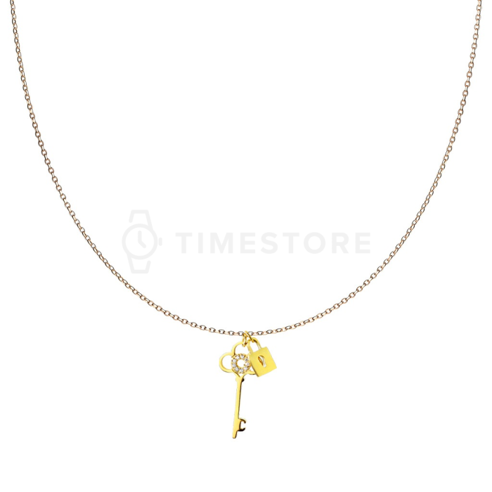 Arany színű nyaklánc sebészeti acélból, kulcs és zár medállal