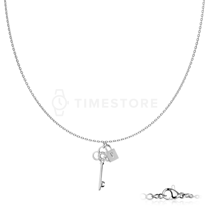 Arany színű nyaklánc sebészeti acélból, kulcs és zár medállal