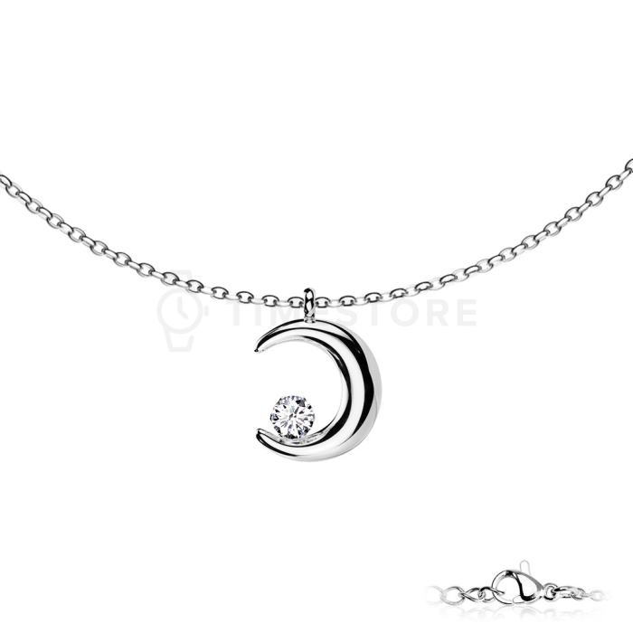 Náhrdelník z chirurgickej ocele s príveskom mesiaca a zirkónom