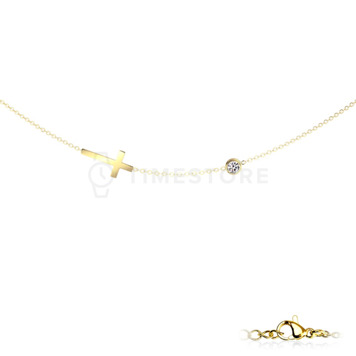 Oceľový náhrdelínik s príveskom krížika a zirkónu