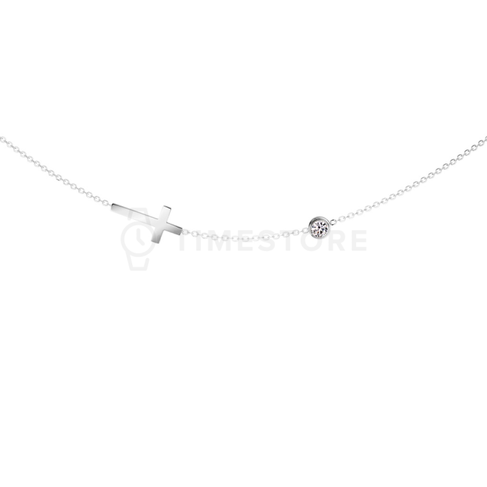 Ocelový náhrdelník s přívěskem kříže a kubickými zirkony