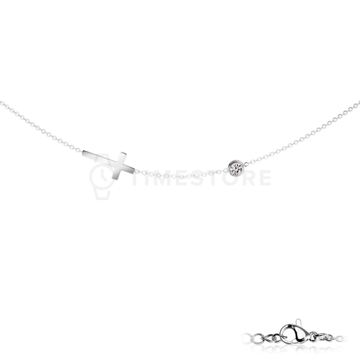 Ocelový náhrdelník s přívěskem kříže a kubickými zirkony
