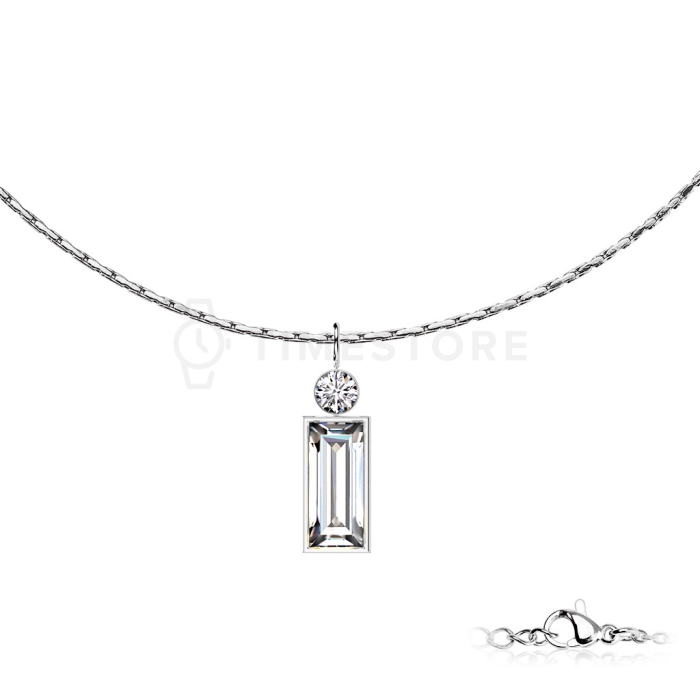 Oceľový náhrdelník z chirurgickej ocele so zirkónom v tvare obdlžníka