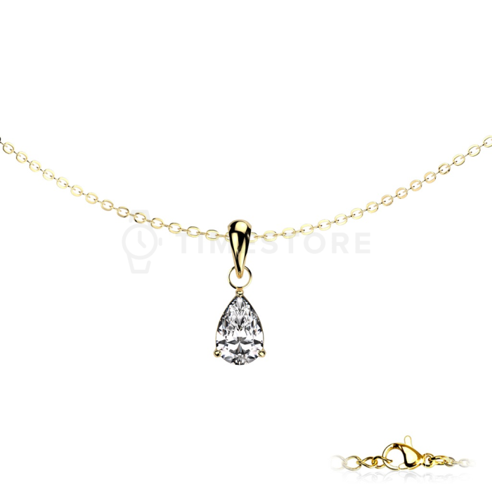 Oceľový náhrdelník z chirurgickej ocele so zirkónom v tvare obdlžníka