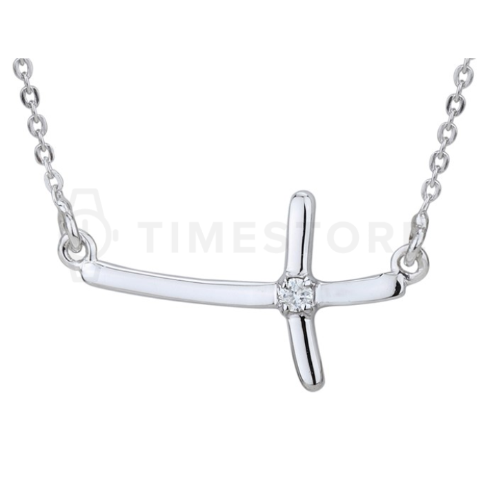 Strieborný náhrdelník s diamantom, krížik