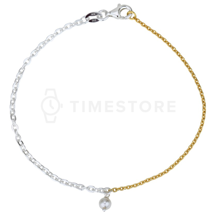 Kéttónusú ezüst karkötő gyönggyel
