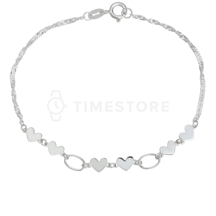 Stříbrný náramek s přívěsky ve tvaru srdce