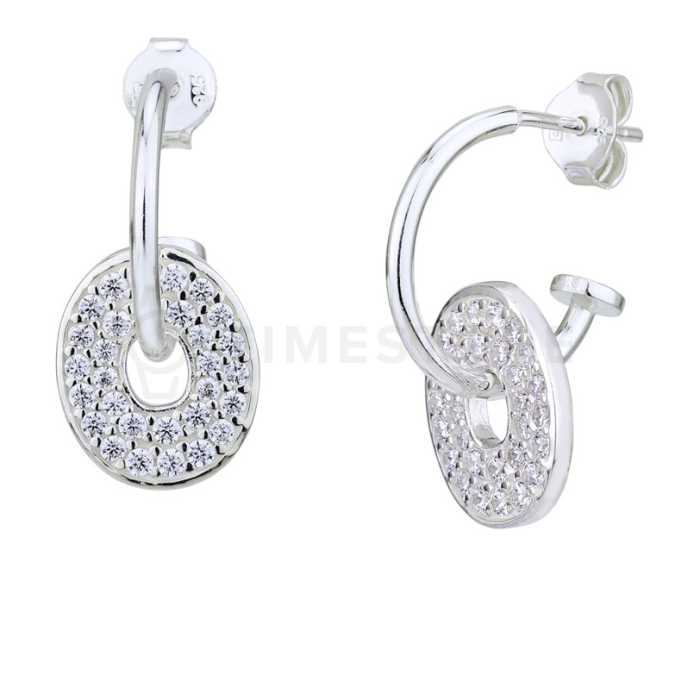 Stříbrné náušnice s kruhovým vzorem, zdobené kubickými zirkony